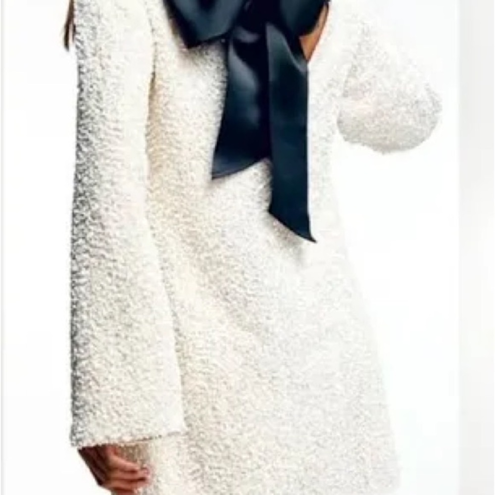NWOT White Sequin H&M Dress with Black Bow